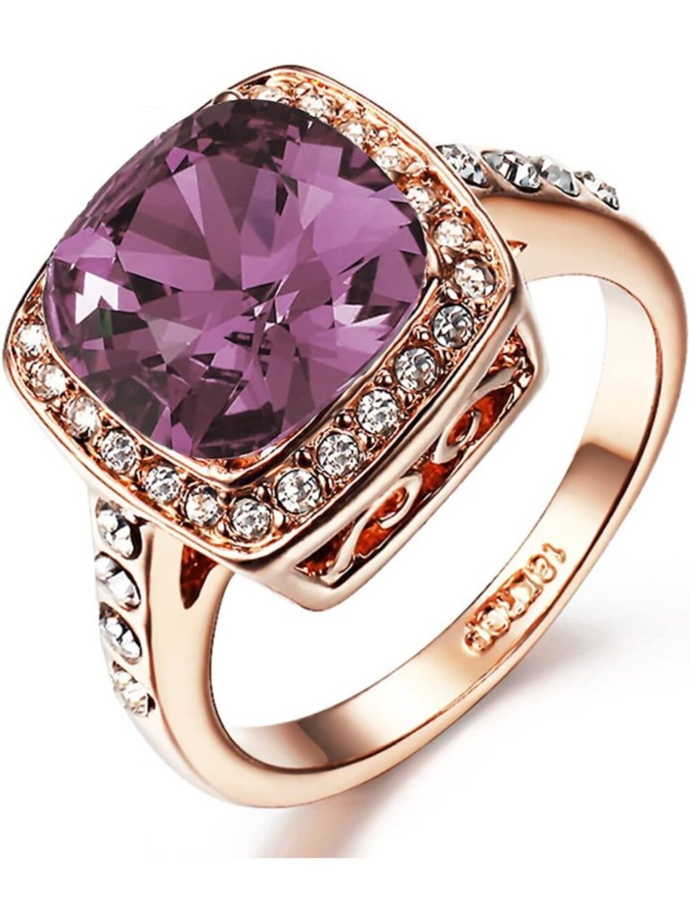 Yellow Shinning Cubic Zirconia Topaz Rings For Women 18K Rose Gold Plated